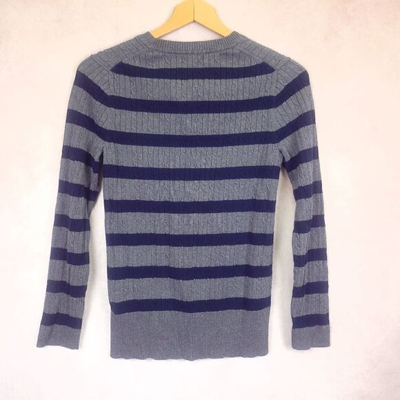Tommy Hilfiger Gray Blue Striped Cable Knit V Neck Sweater Size Large - Picture 4 of 8